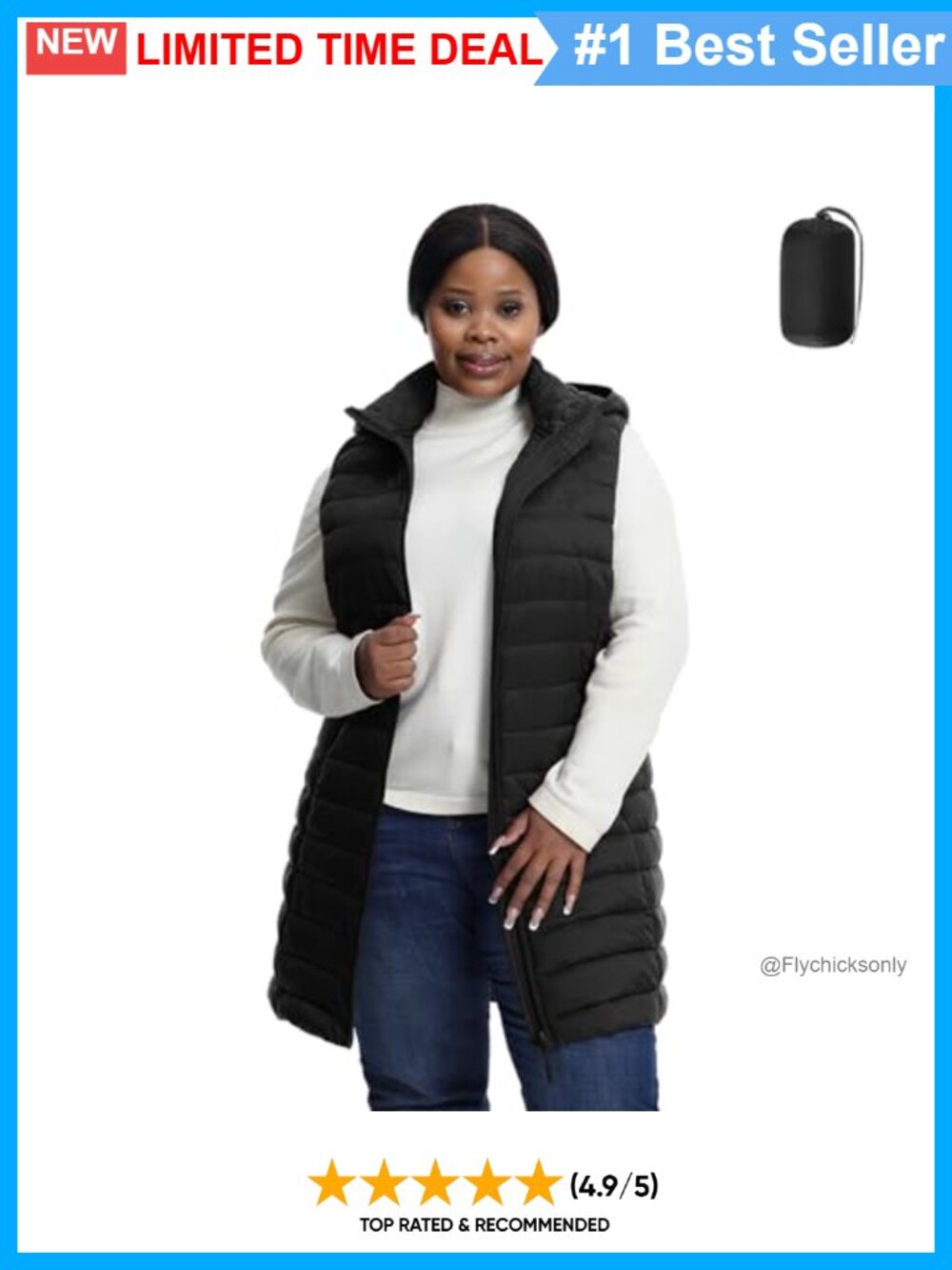 Plus Size Quilted Puffer Vest Packable Sleeveless Jacket Detachable Hood